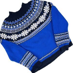 Vintage VTG Rey Wear Retro Fair Isle Crewneck 100% Cotton Sweater SZ L